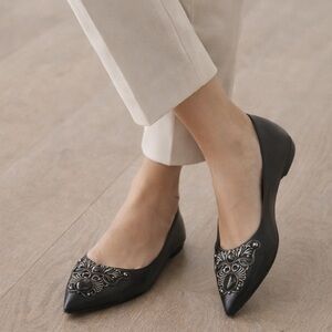 Via Spiga Elegant Black Flats with Embellished Toe